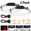 2PCS Headlamp COB LED Headlight USB Rechargeable Torch Work Light Bar Head Band