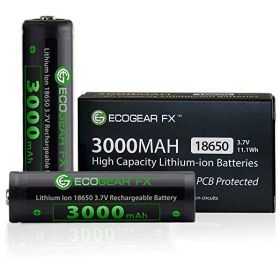 18650 PCB 3000mAh Lithium-ion Button-Top Flashlight Batteries [2-Pack]