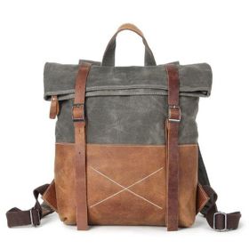 Wear-resistant Oil Wax Canvas Backpack With Top Layer Leather Travel Bag (Option: Army Green)