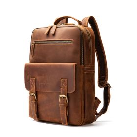 Crazy Horse Leather Retro Men's Large Capacity Backpack (Color: brown)