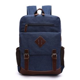 Men's Laptop Backpack Wash Canvas Solid Color (Color: Dark Blue)