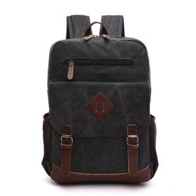 Men's Laptop Backpack Wash Canvas Solid Color (Color: Black)