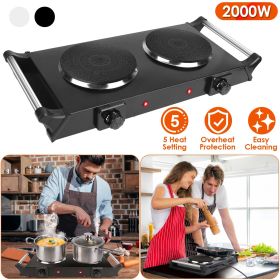 2000W Electric Dual Burner Portable Coil Heating Hot Plate Stove Countertop RV Hotplate with 5 Temperature Adjustments Portable Handles (Type: Dual-Burner)